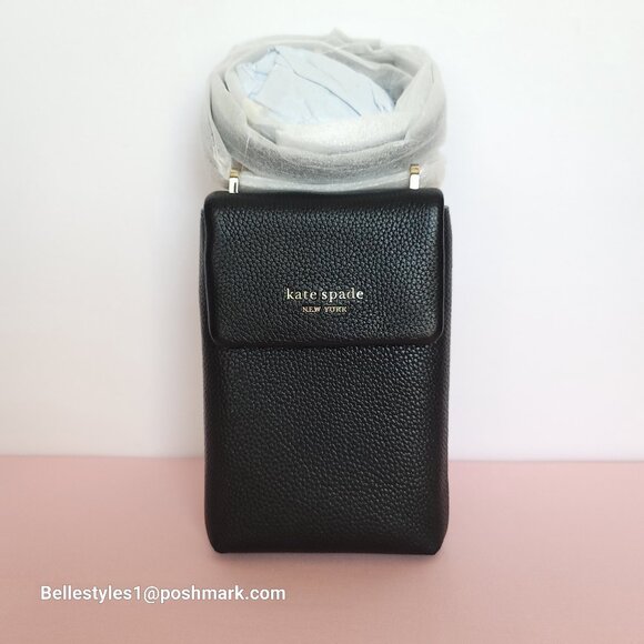 KATE SPADE Bradley North/South Pebbled Leather Phone Crossbody- Black color🎈⭐ - Picture 6 of 16